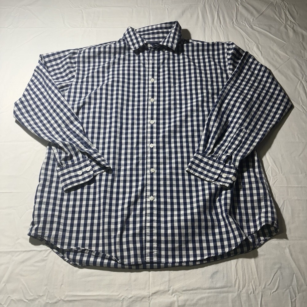 Rugby University Shirt Mens 2XLT Blue White Gingham Button Down Stretch Tall